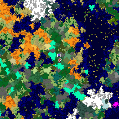 Predicted biome map of Java 1.16 seed 8835061221815057700 around estimated spawn