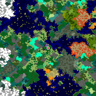 Predicted biome map of Java 1.16 seed 429829125245120487 around estimated spawn