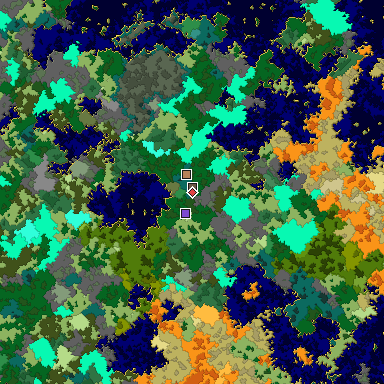 Predicted biome map of Java 1.16 seed -6674674762733050983 around estimated spawn