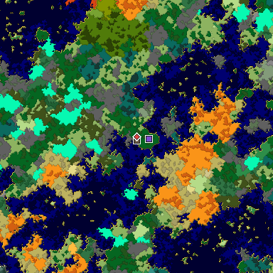 Predicted biome map of Java 1.16 seed 1741992613220150044 around estimated spawn