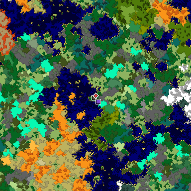 Predicted biome map of Java 1.16 seed 6095983960866569591 around estimated spawn
