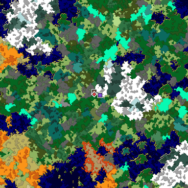 Predicted biome map of Java 1.16 seed 300280560276679561 around estimated spawn