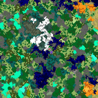 Predicted biome map of Java 1.16 seed 2644863368400786856 around estimated spawn