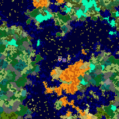 Predicted biome map of Java 1.16 seed 1886289580555190930 around estimated spawn