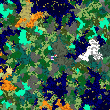 Predicted biome map of Java 1.16 seed -7608090800451891575 around estimated spawn