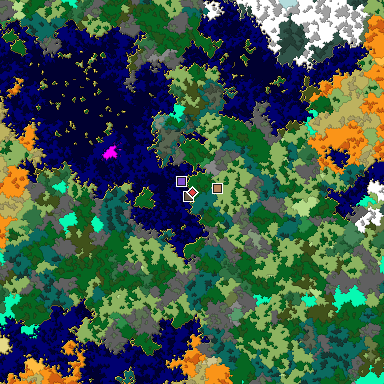 Predicted biome map of Java 1.16 seed -4239756297055918187 around estimated spawn
