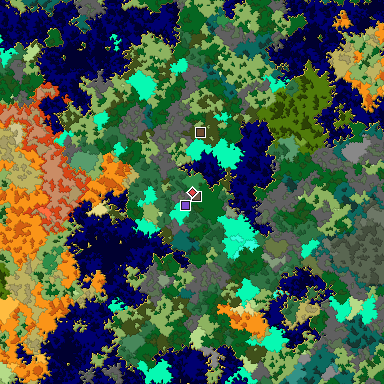 Predicted biome map of Java 1.16 seed -5578303572904108286 around estimated spawn