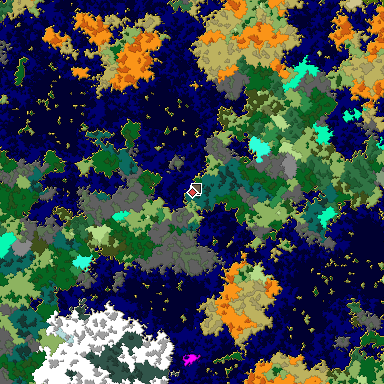 Predicted biome map of Java 1.16 seed 1819471662944872446 around estimated spawn