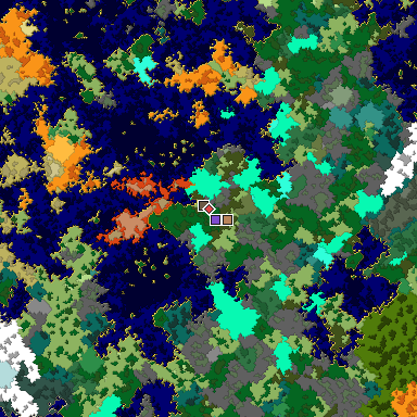 Predicted biome map of Java 1.16 seed 3128356670065837017 around estimated spawn