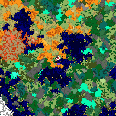 Predicted biome map of Java 1.16 seed 6115157188303236033 around estimated spawn