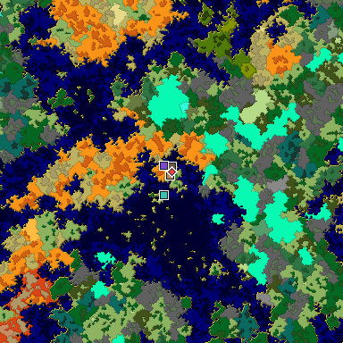 Predicted biome map of Java 1.16 seed 4744493083953096639 around estimated spawn