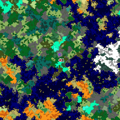 Predicted biome map of Java 1.16 seed -8709028200027061006 around estimated spawn