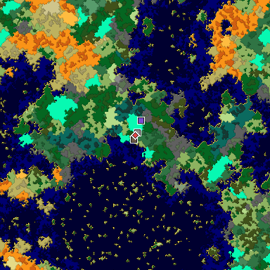 Predicted biome map of Java 1.16 seed 8300863934380280962 around estimated spawn