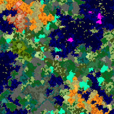 Predicted biome map of Java 1.16 seed -2886080256656455039 around estimated spawn