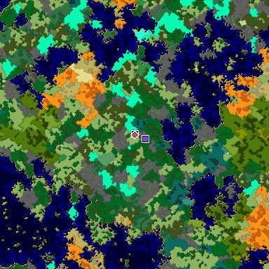 Predicted biome map of Java 1.16 seed 1931624335200910612 around estimated spawn