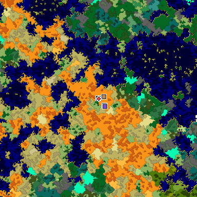 Predicted biome map of Java 1.16 seed 2372536555166681199 around estimated spawn