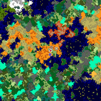 Predicted biome map of Java 1.16 seed -694918498513265478 around estimated spawn