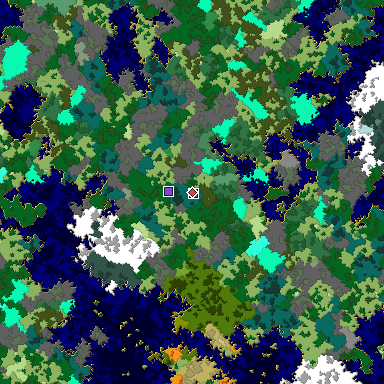 Predicted biome map of Java 1.16 seed -2575206667146944986 around estimated spawn