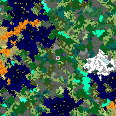 Predicted biome map of Java 1.16 seed -1248490045125691959 around estimated spawn