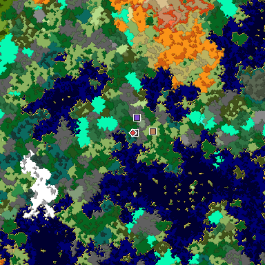 Predicted biome map of Java 1.16 seed 6286540766174733121 around estimated spawn
