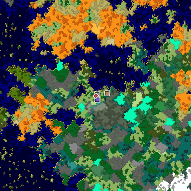 Predicted biome map of Java 1.16 seed -2255932038928564666 around estimated spawn