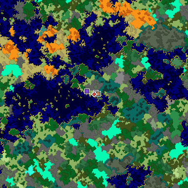 Predicted biome map of Java 1.16 seed 5603880928232547002 around estimated spawn