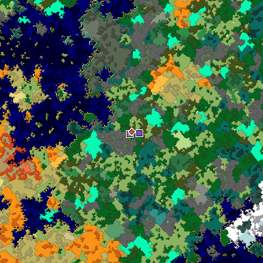 Predicted biome map of Java 1.16 seed -4280273458452532441 around estimated spawn