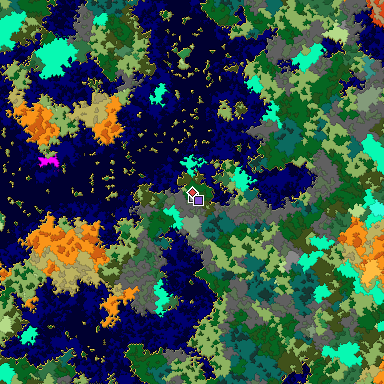 Predicted biome map of Java 1.16 seed -4246264019961636055 around estimated spawn