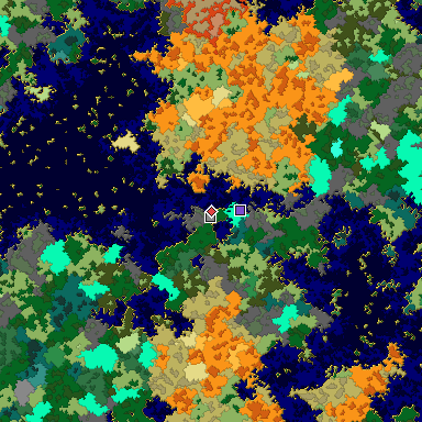 Predicted biome map of Java 1.16 seed -3980958627980709987 around estimated spawn