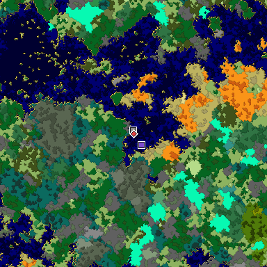 Predicted biome map of Java 1.16 seed -1111164107070317271 around estimated spawn