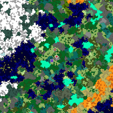 Predicted biome map of Java 1.16 seed 5942278551793890341 around estimated spawn