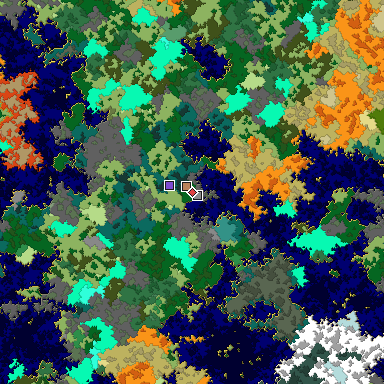 Predicted biome map of Java 1.16 seed 180061641608163579 around estimated spawn