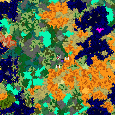 Predicted biome map of Java 1.16 seed 138860593473540459 around estimated spawn