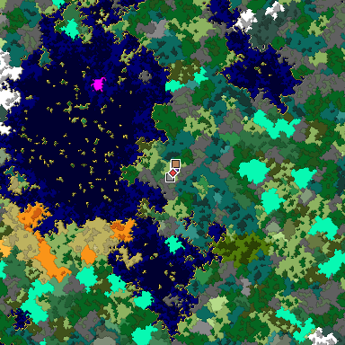 Predicted biome map of Java 1.16 seed -1338755011914861386 around estimated spawn