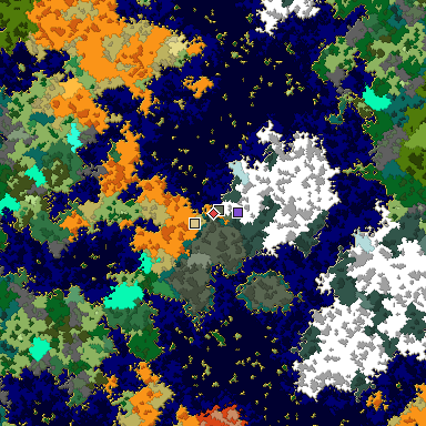 Predicted biome map of Java 1.16 seed 7713820236639100403 around estimated spawn