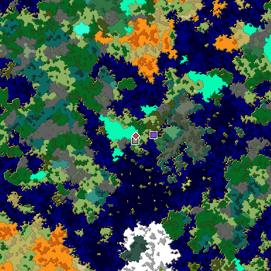 Predicted biome map of Java 1.16 seed -4874372031923330693 around estimated spawn