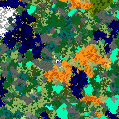 Predicted biome map of Java 1.16 seed 4543172391626172270 around estimated spawn