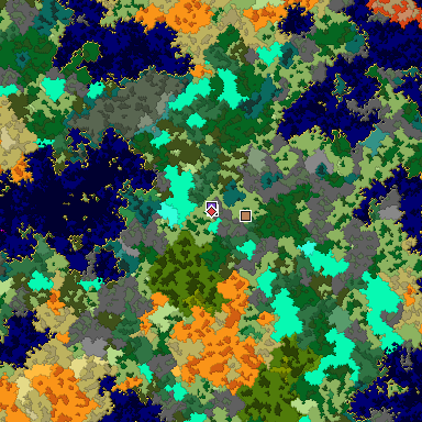 Predicted biome map of Java 1.16 seed 7724625731058190767 around estimated spawn