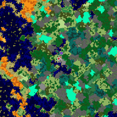 Predicted biome map of Java 1.16 seed 390428987561777356 around estimated spawn