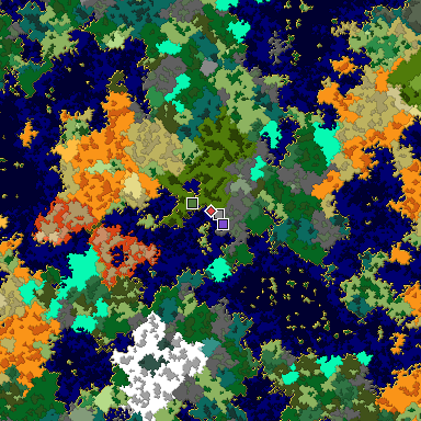 Predicted biome map of Java 1.16 seed -4911091488523153757 around estimated spawn