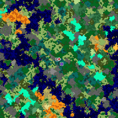 Predicted biome map of Java 1.16 seed -7949220986678427415 around estimated spawn