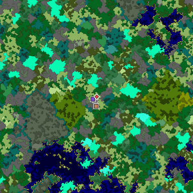 Predicted biome map of Java 1.16 seed 5927150657418841063 around estimated spawn