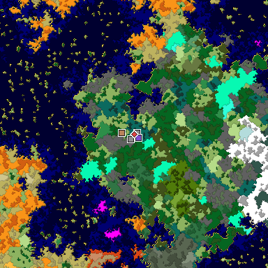Predicted biome map of Java 1.16 seed 8238369416899488258 around estimated spawn