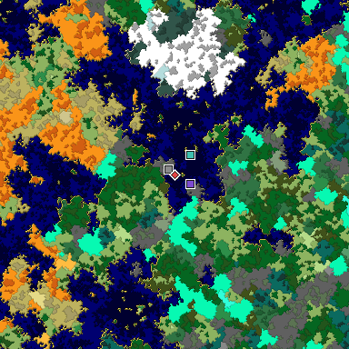 Predicted biome map of Java 1.16 seed 7516592262403875065 around estimated spawn