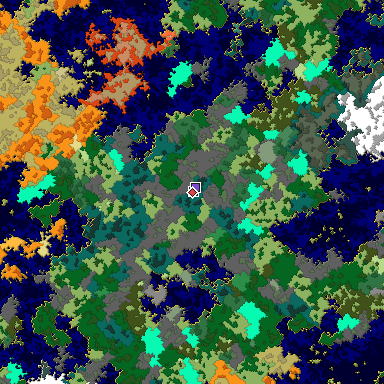 Predicted biome map of Java 1.16 seed -2096652354698529115 around estimated spawn