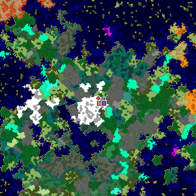 Predicted biome map of Java 1.16 seed 2079561354566590160 around estimated spawn