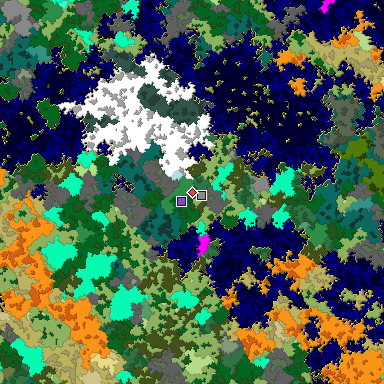 Predicted biome map of Java 1.16 seed -6703903095073229125 around estimated spawn