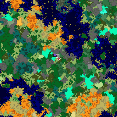 Predicted biome map of Java 1.16 seed -5751352495626023740 around estimated spawn