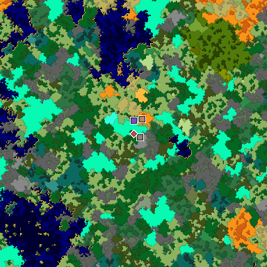 Predicted biome map of Java 1.16 seed 7422112854600061246 around estimated spawn
