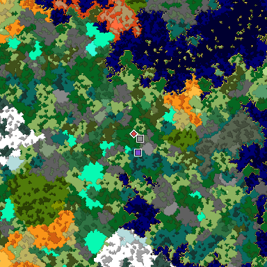 Predicted biome map of Java 1.16 seed -660532512186450607 around estimated spawn